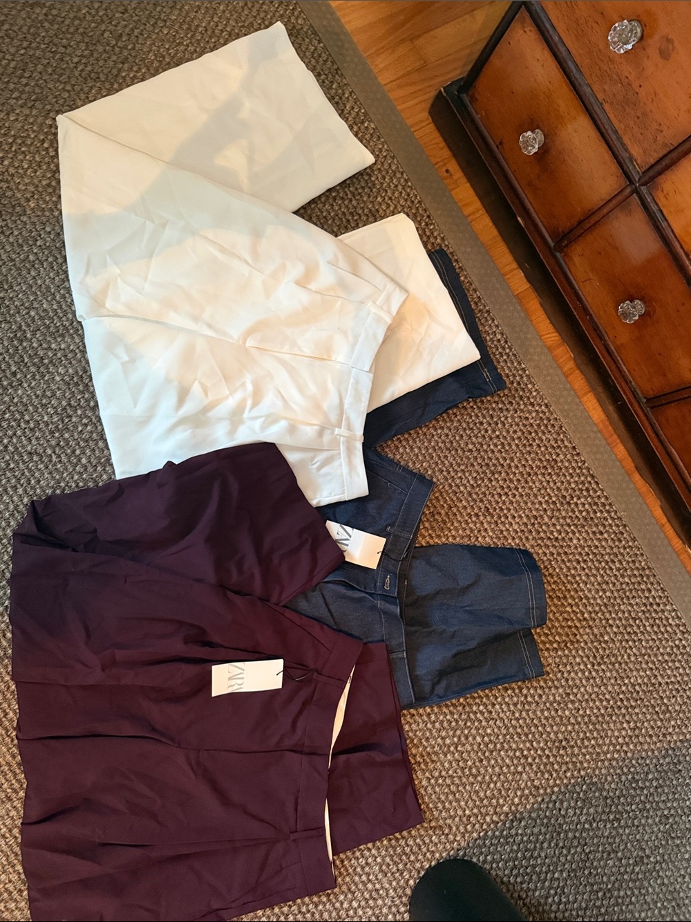 Lot of 3 Zara White, Navy & Deep Plum Pants Trio